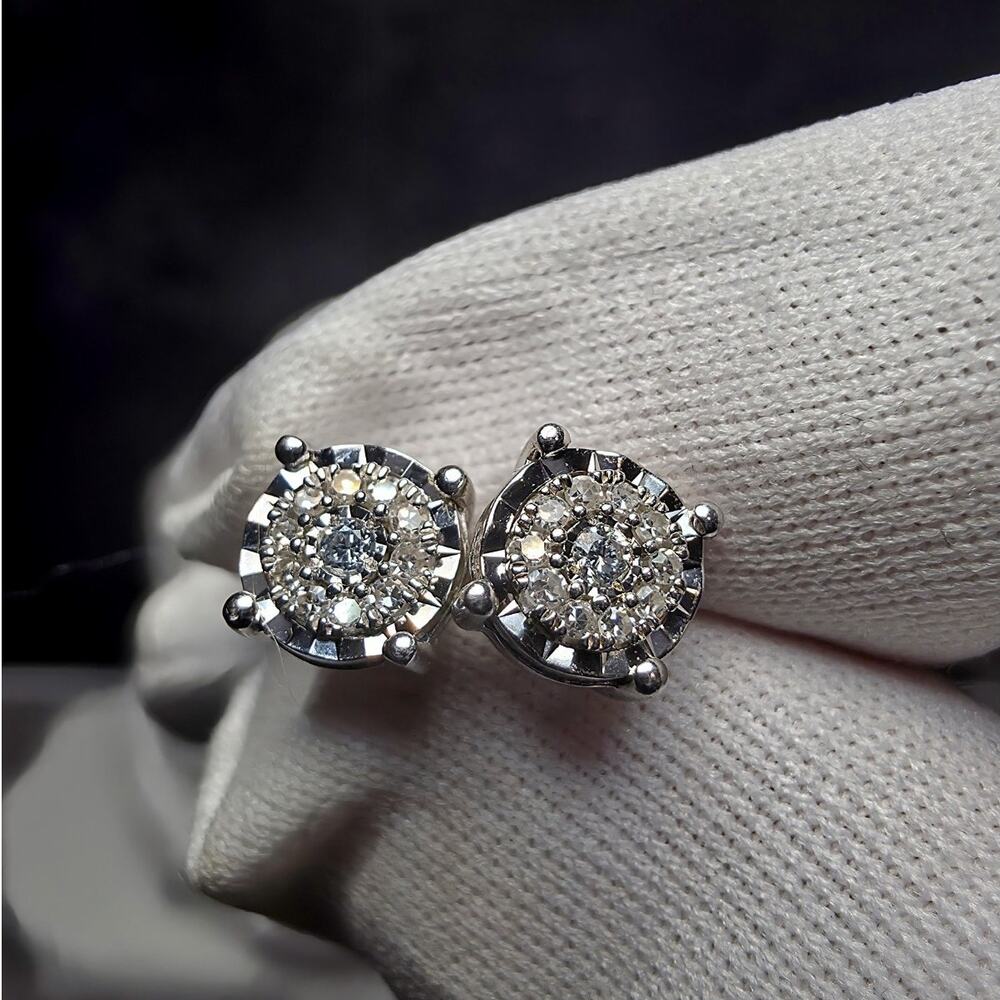 0.10ctw Diamond Cluster Halo Stud Earrings Lab Created 925 Sterling Silver...